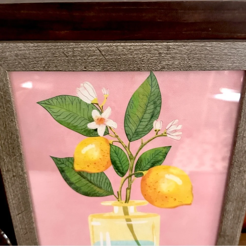 Lemon Bunch in a Glass Vase Canvas Art Print Framed Wall Art Mediterranean Art